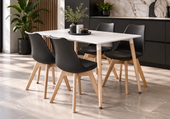 Zestaw stół z krzesłami Dolmo 019 - stół 120x80 cm biały i 4 czarne krzesła