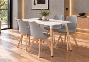 Zestaw stół z krzesłami Dolmo 017 - stół 120x80 cm biały i 4 szare krzesła
