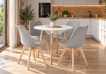 Mały stół z 4 krzesłami - zestaw Molde 031, okrągły stół 80 cm i 4 szare krzesła