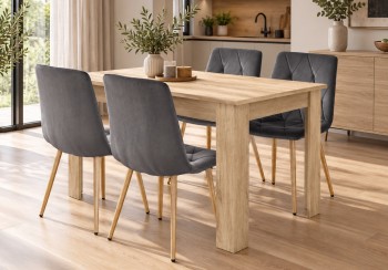 Zestaw jadalniany stół dąb sonoma 120x80 cm i 4 szare krzesła welurowe Selfos 022