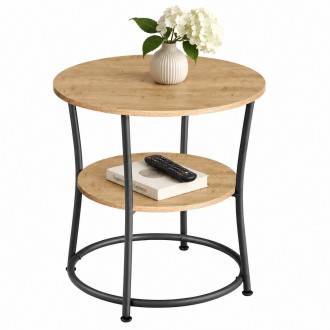 Stolik kawowy okrągły 54 cm loft z półką Faro 01, dąb artisan