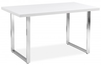 Stół z białym blatem i metalową podstawą Ring