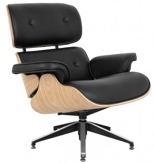 Czarny skórzany fotel Lounge Chair