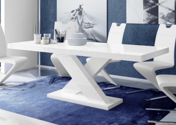 Stół rozkładany w wysokim połysku Xenon z białym blatem na białej nodze