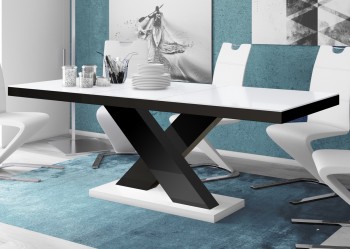 Stół rozkładany w wysokim połysku Xenon z białym blatem na czarnej nodze