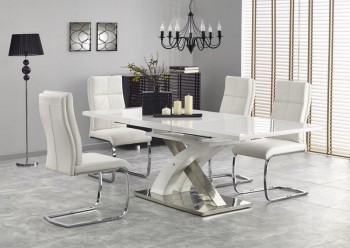 Biały rozkładany stół Sandor 2 ze szklanym blatem