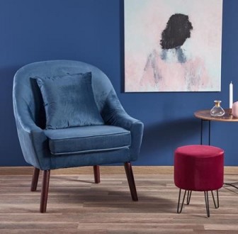 Tapicerowany fotel wypoczynkowy z poduszką Opale ciemny niebieski