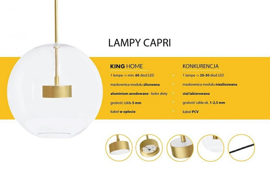 Lampa wisząca z okrągłymi kloszami Capri 4 złota