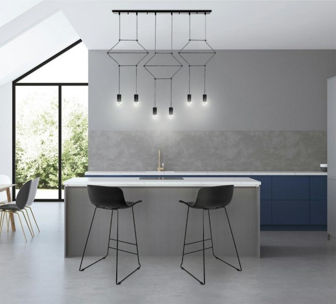 Geometryczna lampa wisząca z metalu i szkła Flusso Line 6