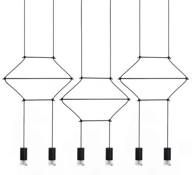Geometryczna lampa wisząca z metalu i szkła Flusso Line 6
