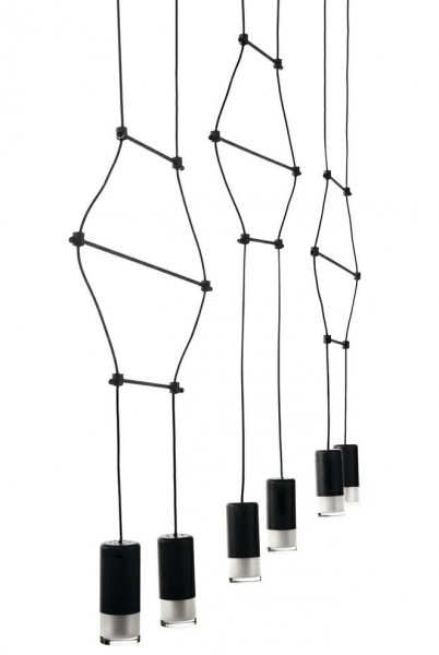 Geometryczna lampa wisząca z metalu i szkła Flusso Line 6