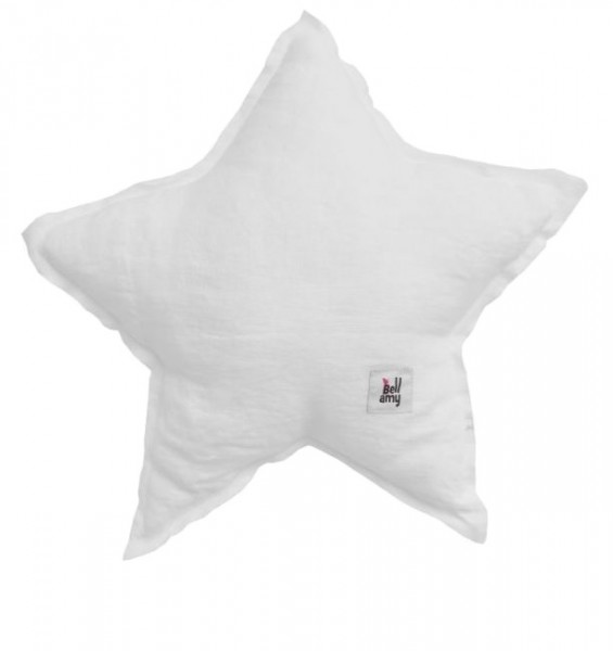 Biała poduszka dziecięca w kształcie gwiazdy z lnu