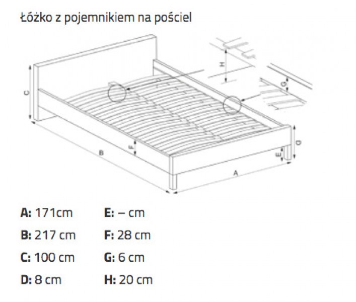 Dwuosobowe łóżko z pojemnikiem na pościel Padva 160