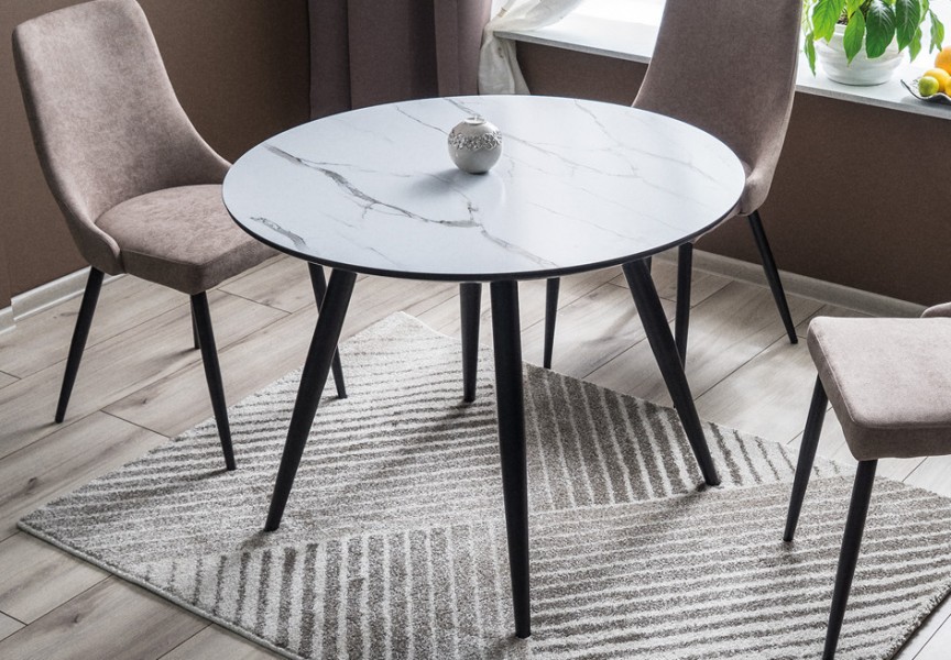 Nierozkładany stół okrągły z blatem w efekcie marmuru Ideal