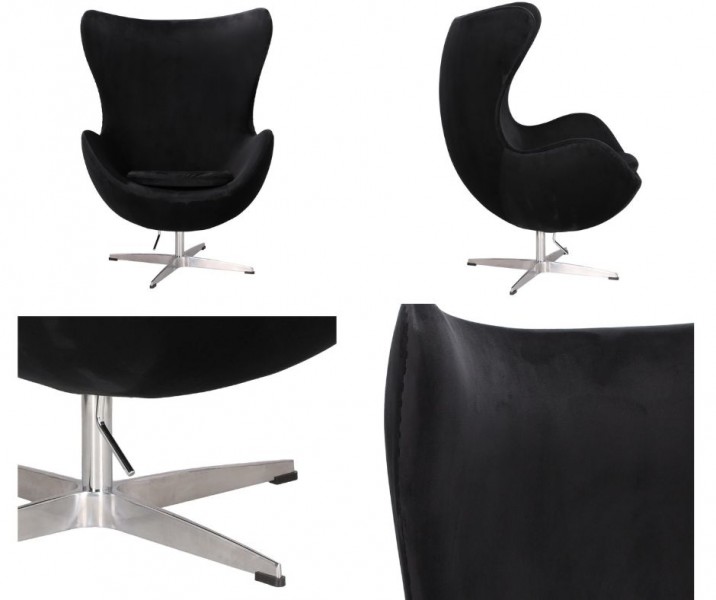 Designerski fotel uszak Jajo Velvet na srebrnej podstawie, insp. Egg