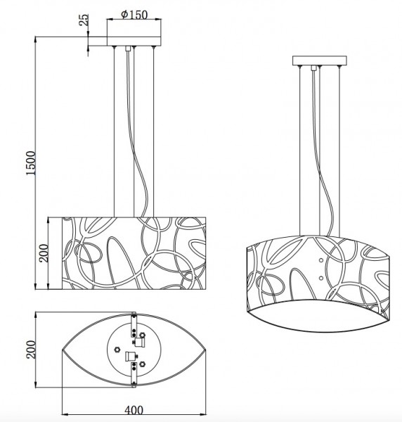 Wisząca lampa ze szklanym kloszem z nadrukiem Spirelli
