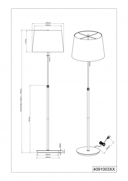 Stojąca lampa z regulowaną wysokością Lyon nikiel
