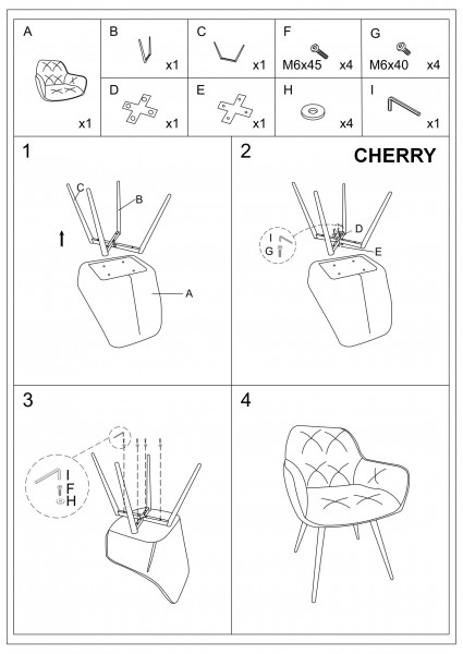 Pikowane krzesło Cherry Velvet tapicerowane aksamitną tkaniną