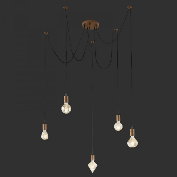 Wisząca lampa wieloczęściowa bez klosza Cord miedziana