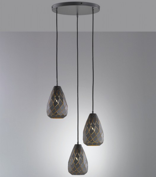 Elegancka lampa wisząca Onyx z trzema kloszami w formie kropli
