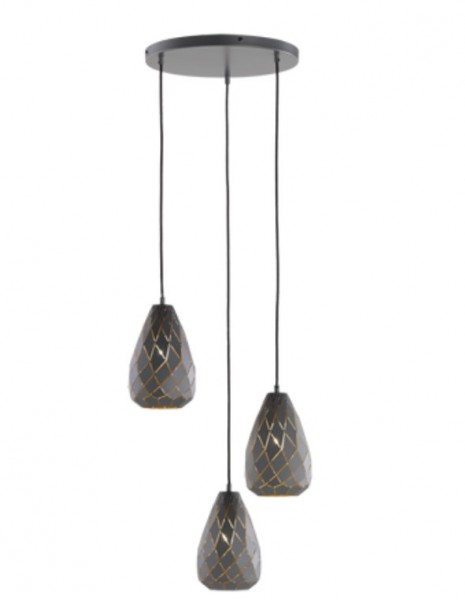 Elegancka lampa wisząca Onyx z trzema kloszami w formie kropli