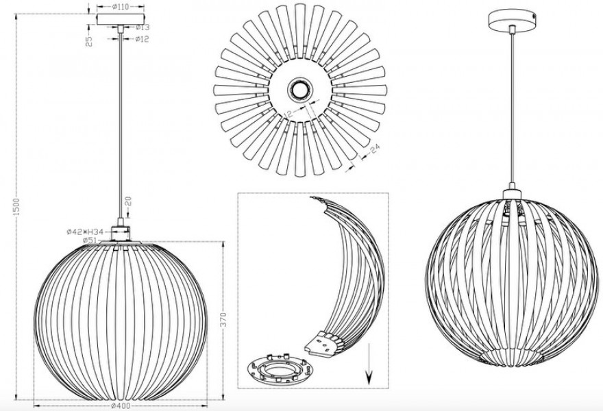 Wisząca lampa Zucca z transparentnym kloszem akrylowym