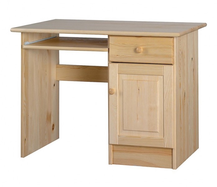 Małe biurko z drewna sosnowego z półką pod klawiaturę Classic