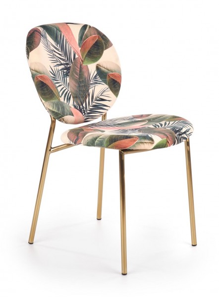 Tapicerowane krzesło na metalowych nogach z motywem liści K398