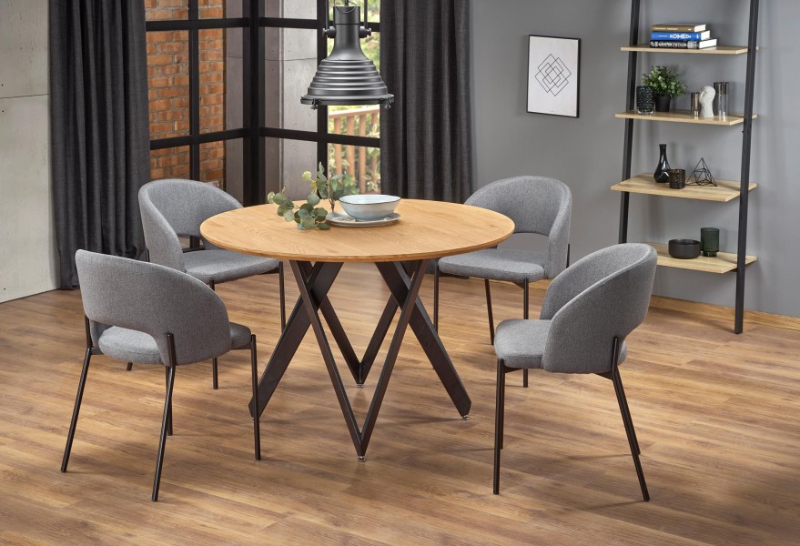 Krzesło z tapicerowanym siedziskiem i oparciem na metalowych nogach K373