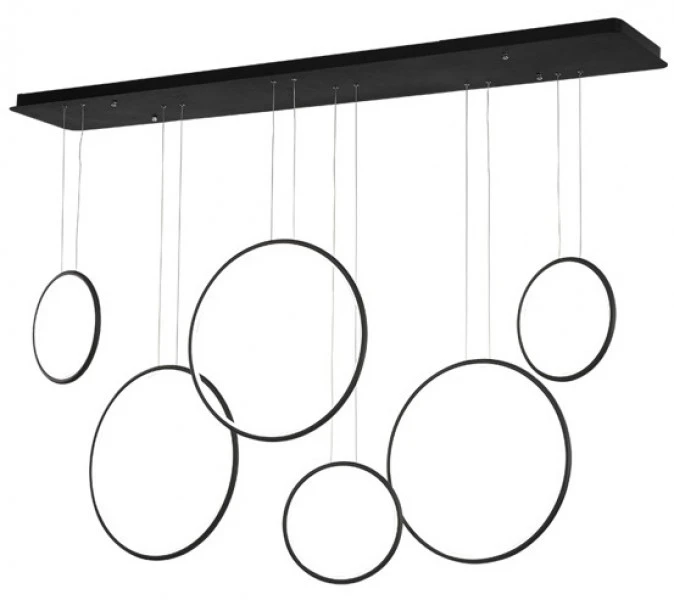 Szeroka lampa wisząca do salonu Ledowe Okręgi No.8 w stylu designerskim czarna