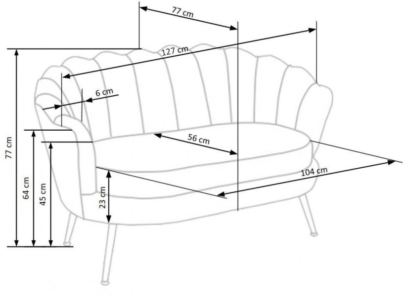 Tapicerowana sofa z oparciem w kształcie muszli Amorinito XL