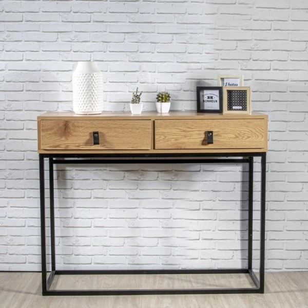 Konsola z dwoma szufladami Abbot w stylu loft