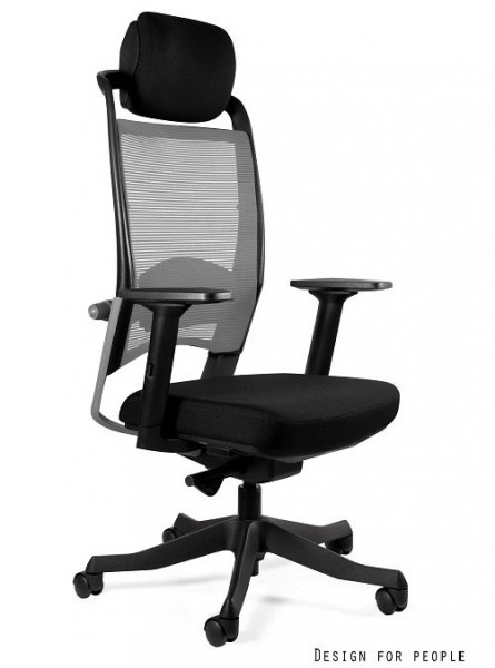 Krzesło obrotowe z zagłówkiem Fulkrum szara siatka / czarna tkanina