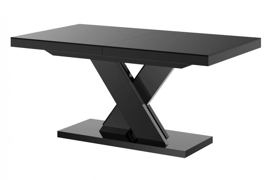 Nowoczesny stół w wysokim połysku Xenon LUX z czarnym blatem na czarnej nodze