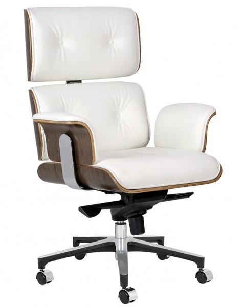Designerski fotel z białym siedziskiem skórzanym Lounge Business