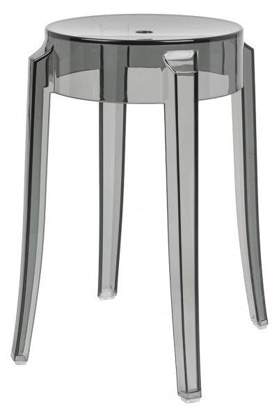 Transparentny stołek z poliwęglanu Charles 46 w kolorze dymionym