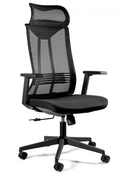 Obrotowe krzesło biurowe z oparciem i zagłówkiem z siatki Concept