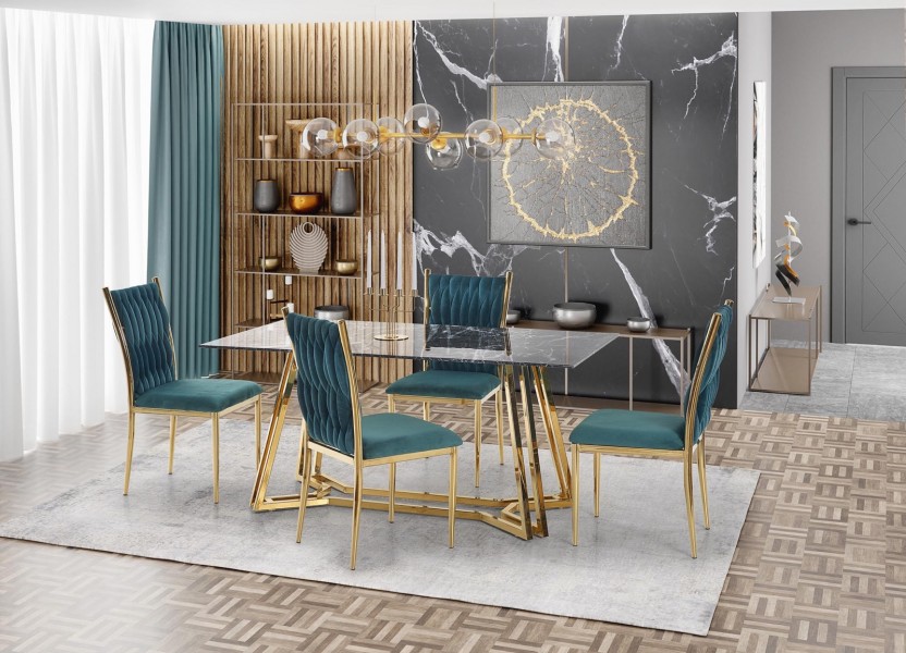 Velvetowe krzesło glamour na złotym stelażu K436