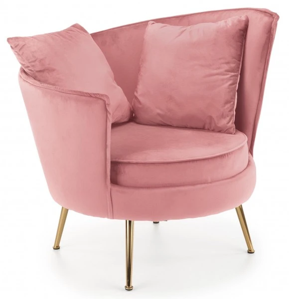Velvetowy fotel glamour na złotych nogach Almond
