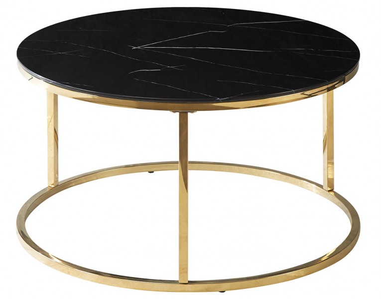 Okrągły stolik kawowy glamour Sabine efekt czarnego marmuru
