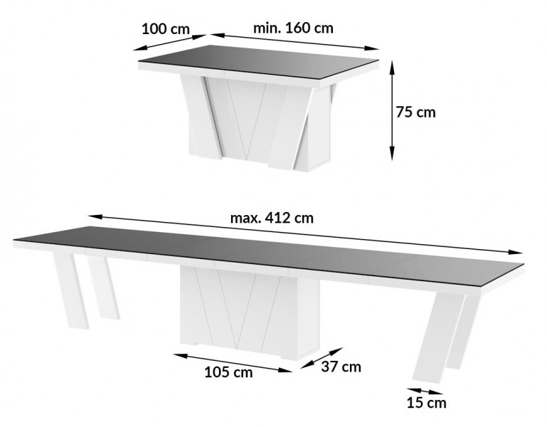 Stół w wysokim połysku Grande 160 rozkładany do 412 cm