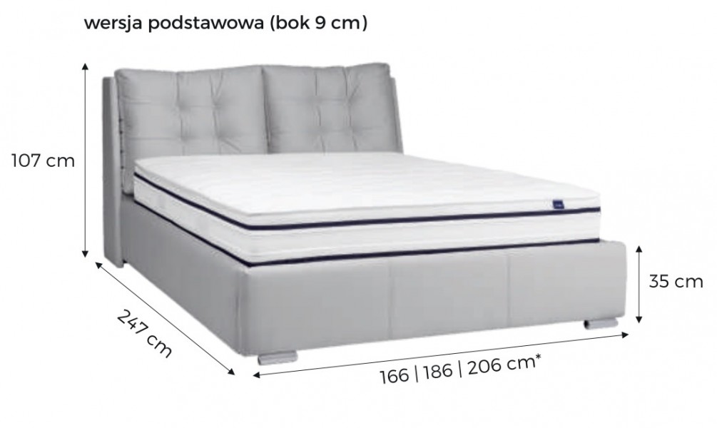 Tapicerowane łóżko z zagłówkiem i poduszkami Novio