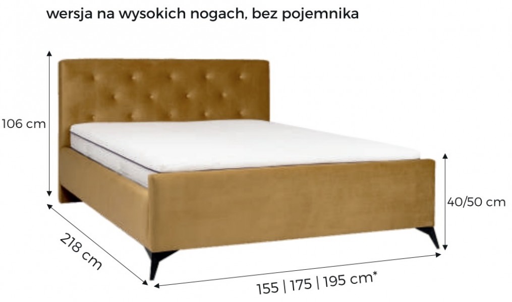 Tapicerowane łóżko z pikowanym wezgłowiem na wysokich nóżkach Milos