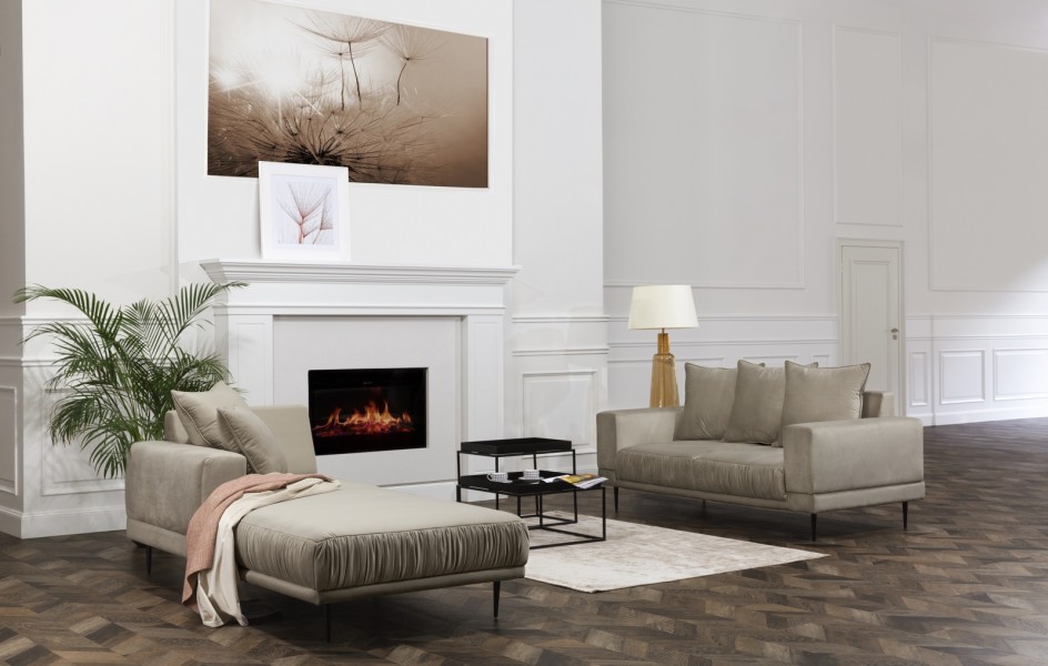 Tapicerowana sofa do salonu na wysokich nóżkach Velutto 2 os.