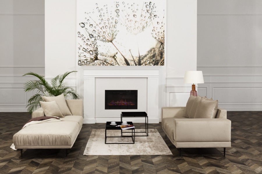 Tapicerowana sofa do salonu na wysokich nóżkach Velutto 2 os.
