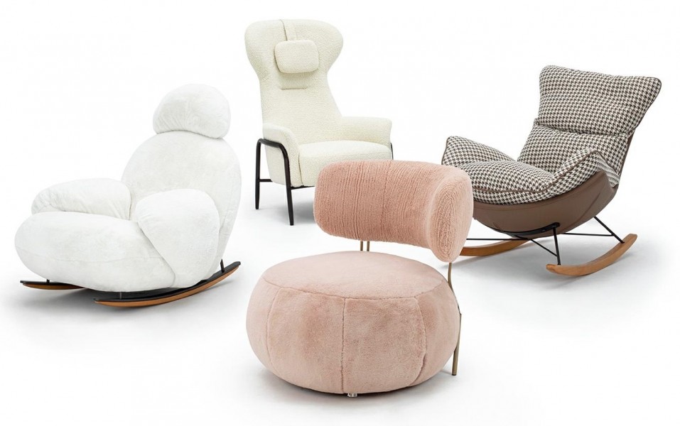 Designerski fotel wypoczynkowy z pluszu Teddy Low różowy