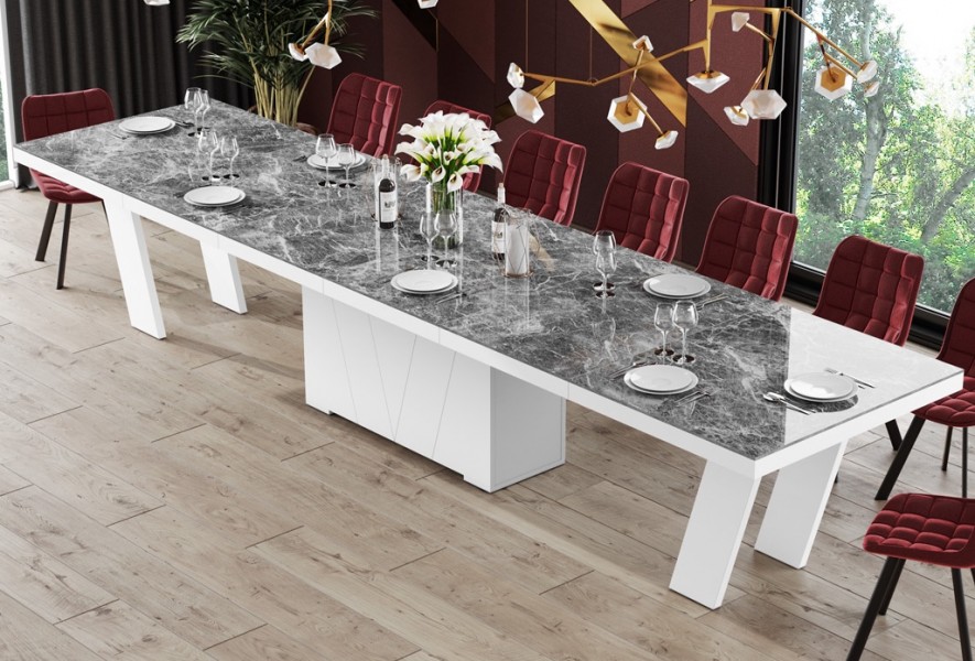Stół w wysokim połysku Grande 160 Hubertus rozkładany do 412 marmur/biały