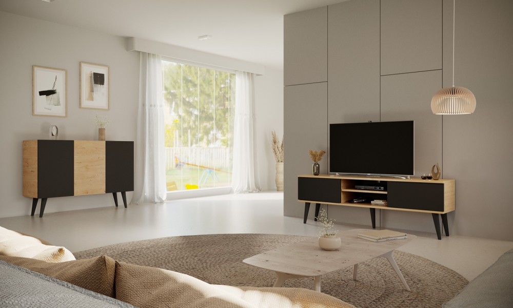 Skandynawska szafka RTV Toronto 160 dąb artisan/czarny
