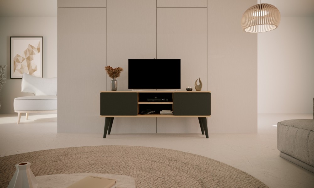 Nowoczesna szafka pod telewizor Toronto 120 dąb artisan/czarny