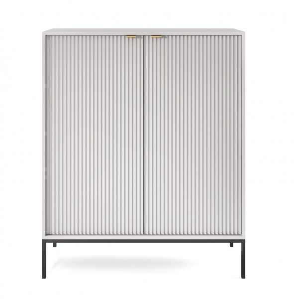 Dwudrzwiowa komoda wysoka z ryflowanymi frontami K104 szara na czarnych nogach